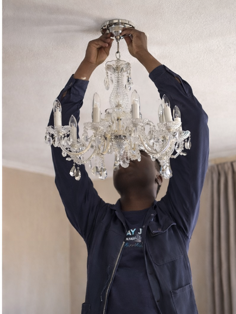 Crystal chandelier installation